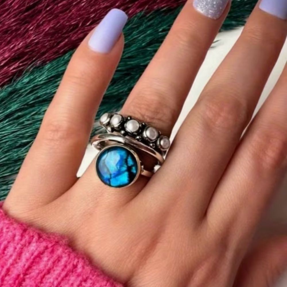 🩵 Artisan Style Handcrafted Dazzling Blue and Silver Women's Ring 🩵